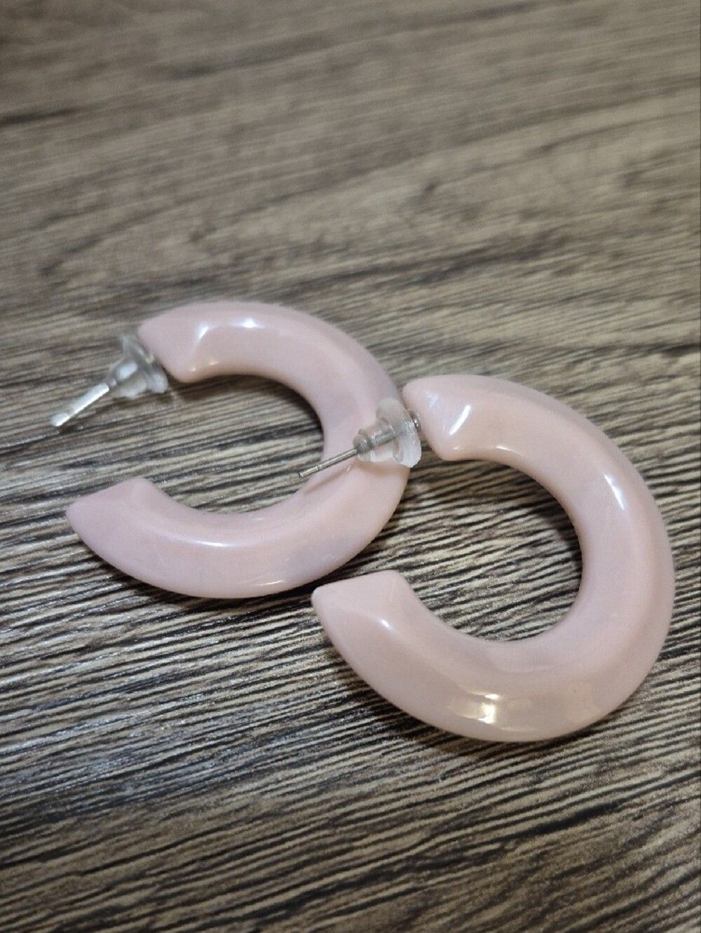 Pale Pink Acrylic Punk Style Crescent Hoop Earrings